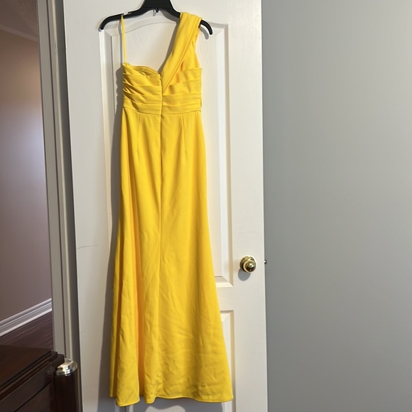 Melanie Lynn Yellow Ballgown one shoulder floor length dress - Picture 8 of 8
